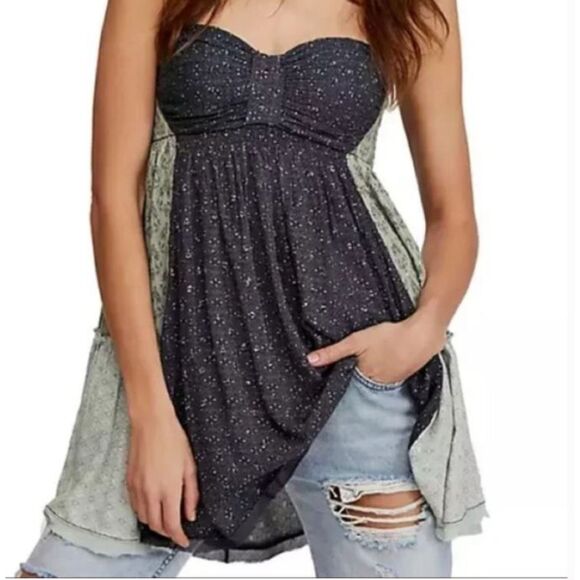 Free People Across The Sea Strapless Tunic - Indigo Sleeveless Boho Small - Picture 2 of 15